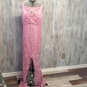 Rose/ Pink floor lenght lace dress